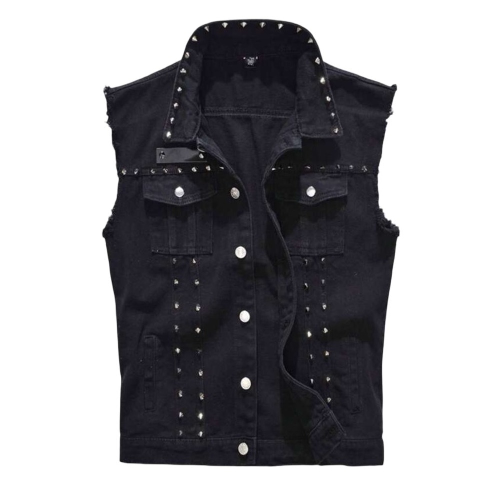 Industrial Goth Black Studded Denim Vest